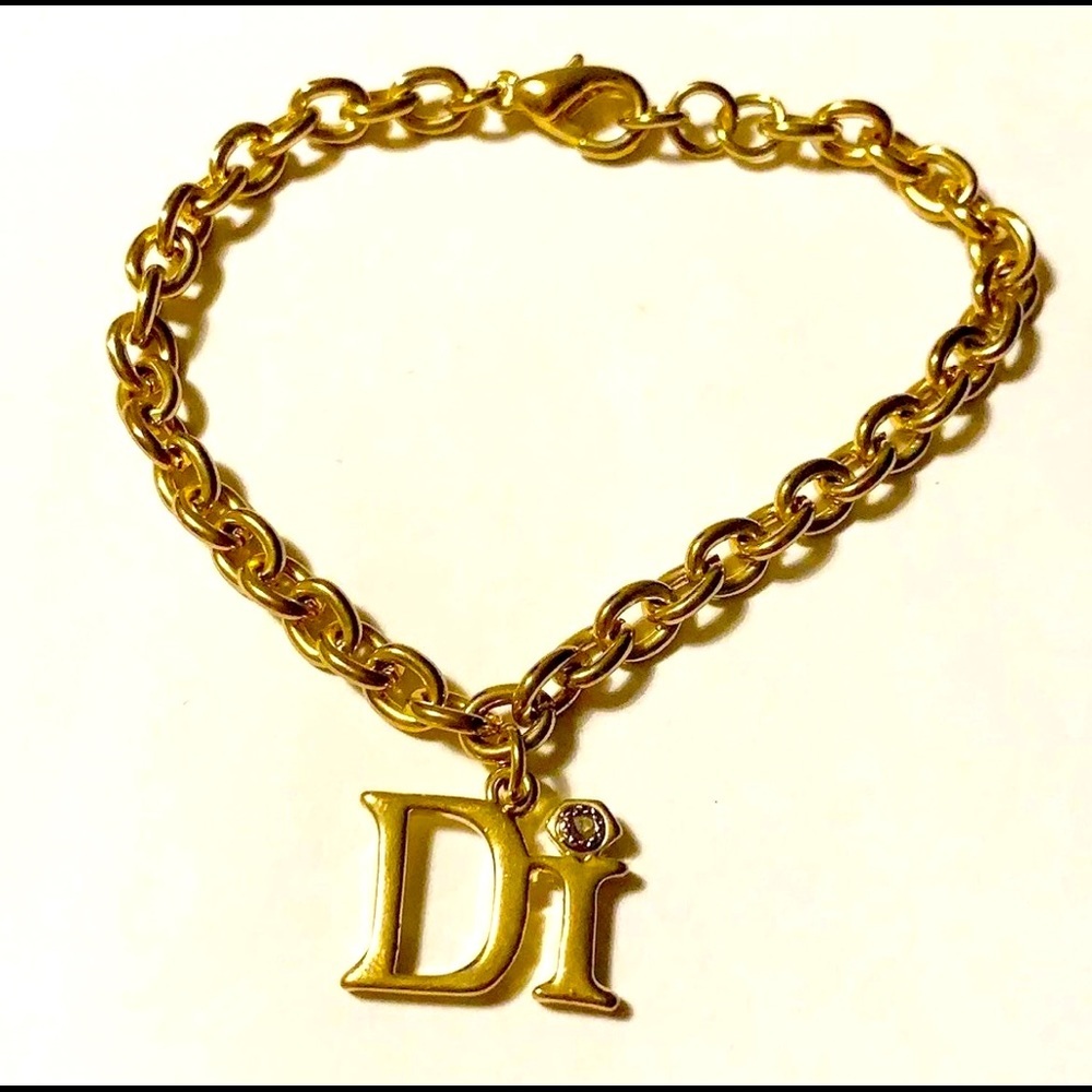 Vintage Gold Metal Di Bracelet. Link Chain Bracelet With Dangle of Di